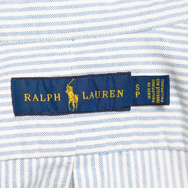 مملوكة مسبقًا Ralph Lauren White & Blue Striped Cotton Logo Embroidered Button Front Shirt S