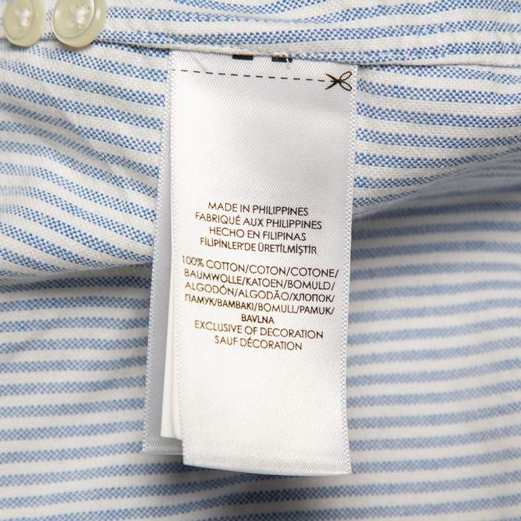 مملوكة مسبقًا Ralph Lauren White & Blue Striped Cotton Logo Embroidered Button Front Shirt S