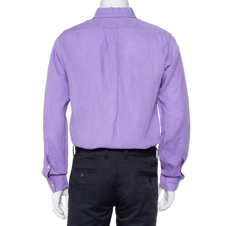 Pre Owned Ralph Lauren Purple Cotton Button Front Custom Fit Shirt M
