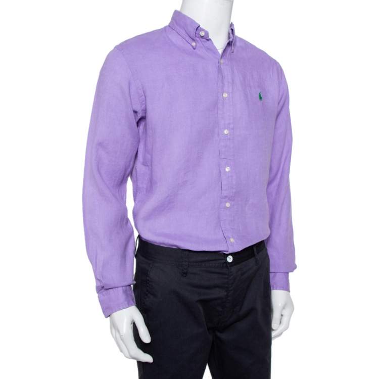 Pre Owned Ralph Lauren Purple Cotton Button Front Custom Fit Shirt M