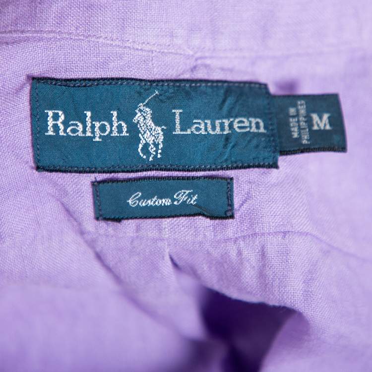 Pre Owned Ralph Lauren Purple Cotton Button Front Custom Fit Shirt M