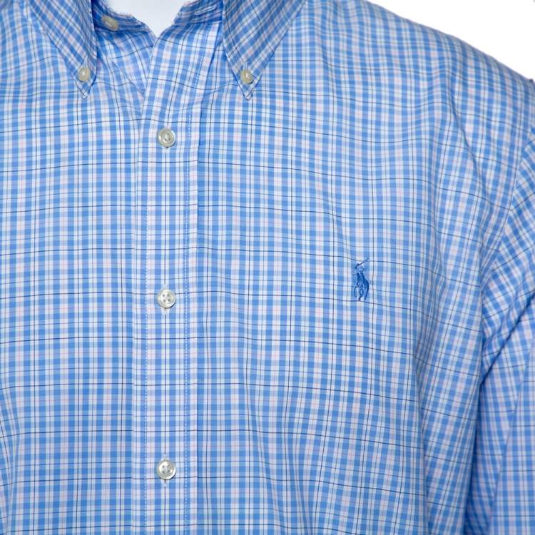 Pre Owned Ralph Lauren Blue Checkered Cotton Button Front Shirt XL