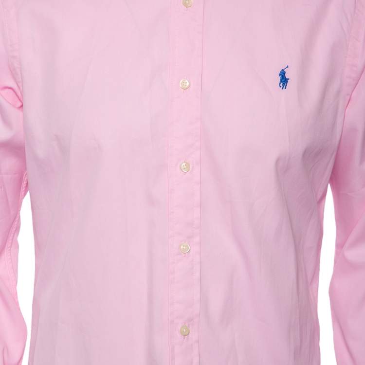 Pre Owned Ralph Lauren Pink Feather Weight  Cotton Slim Fit Shirt M