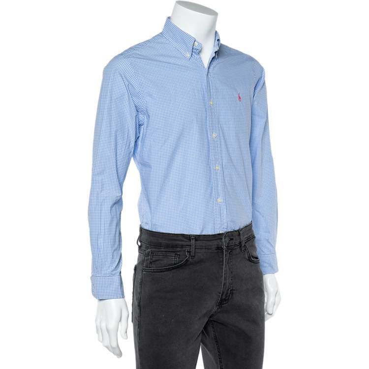 Pre Owned Ralph Lauren Light Blue Check Cotton Button Down Shirt S 