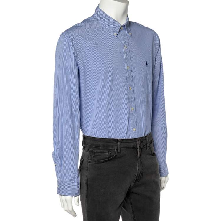 Pre Owned Ralph Lauren Blue Striped Cotton Button Down Shirt XL 