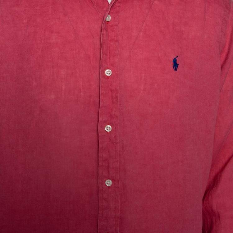 Pre Owned Ralph Lauren Pink Ocean Wash Linen Button Front Sport Shirt L