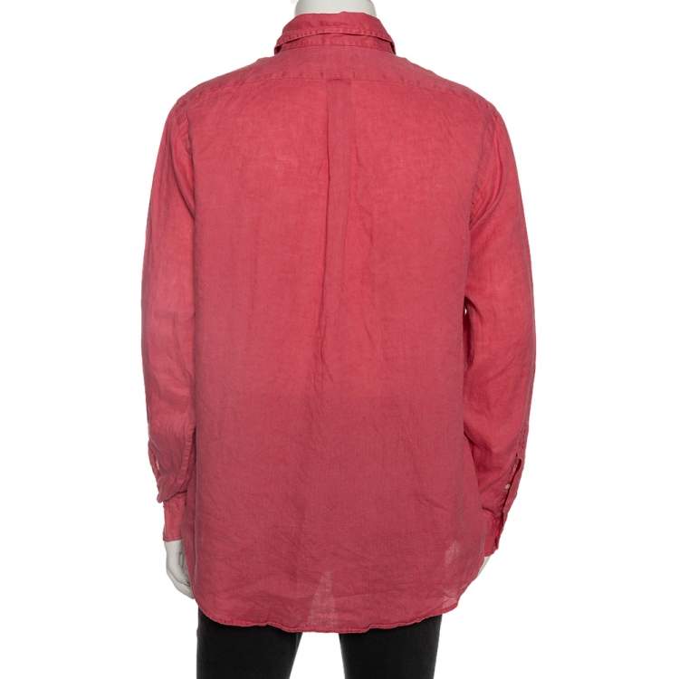 Pre Owned Ralph Lauren Pink Ocean Wash Linen Button Front Sport Shirt L