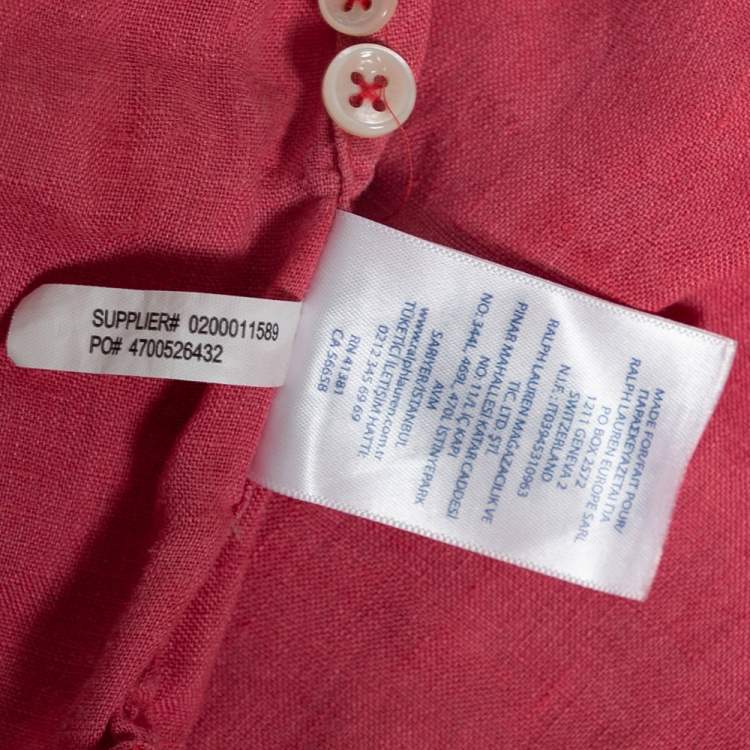 Pre Owned Ralph Lauren Pink Ocean Wash Linen Button Front Sport Shirt L