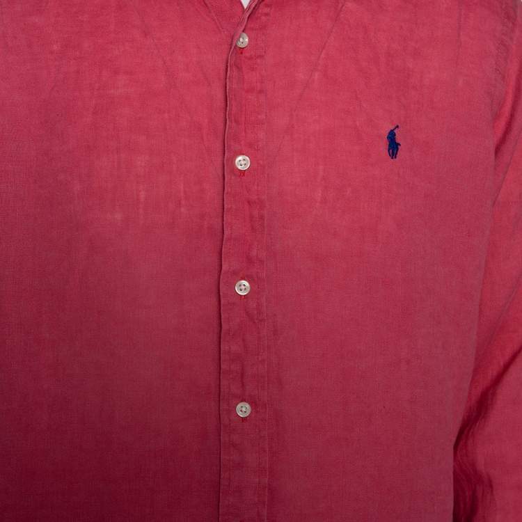Pre Owned Ralph Lauren Pink Ocean Wash Linen Button Front Sport Shirt L