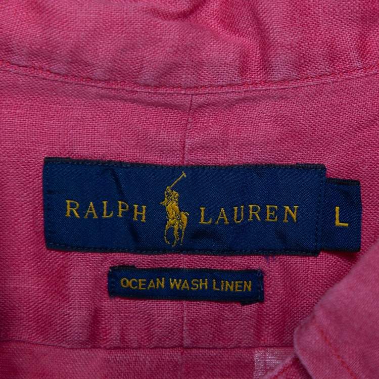 Pre Owned Ralph Lauren Pink Ocean Wash Linen Button Front Sport Shirt L