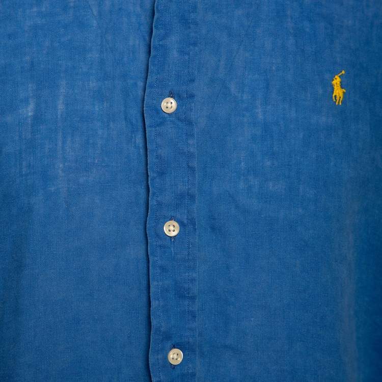 Pre Owned Ralph Lauren Blue Ocean Wash Linen Button Front Sport Shirt L