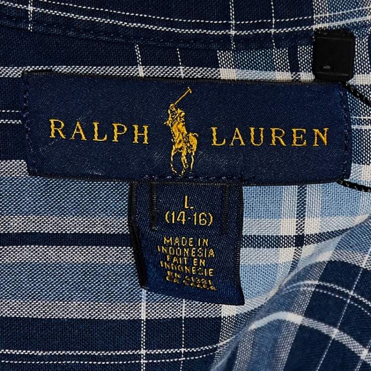 Pre Owned Ralph Lauren Blue Checkered Cotton Button Front Shirt L