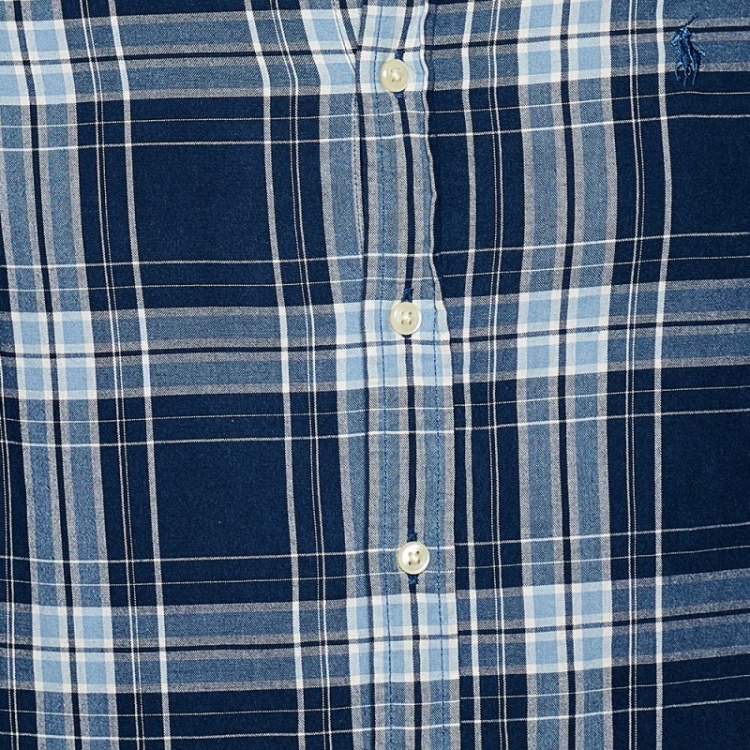 Pre Owned Ralph Lauren Blue Checkered Cotton Button Front Shirt L