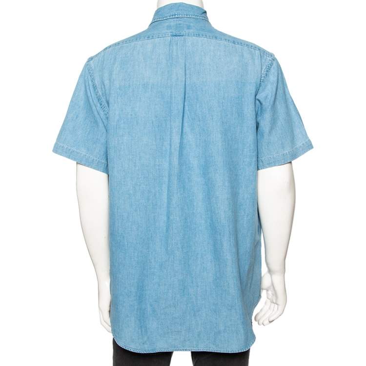 Pre Owned Ralph Lauren Light Blue Denim Button Front Short Sleeve Shirt XL
