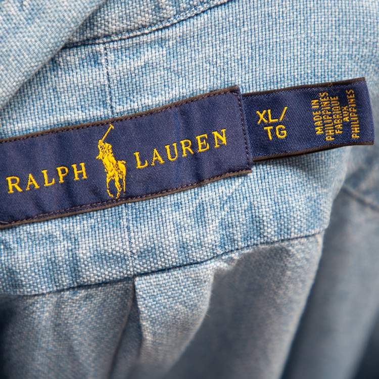 Pre Owned Ralph Lauren Light Blue Denim Button Front Short Sleeve Shirt XL