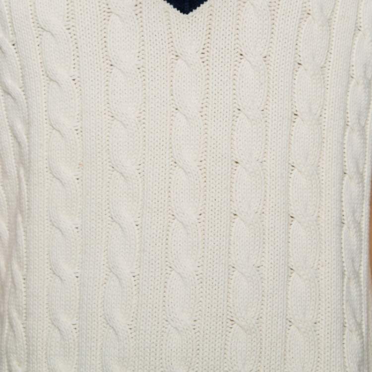 Pre Owned Polo by Ralph Lauren Wimbledon Off-White Cable Knit Sleeveless Vest L