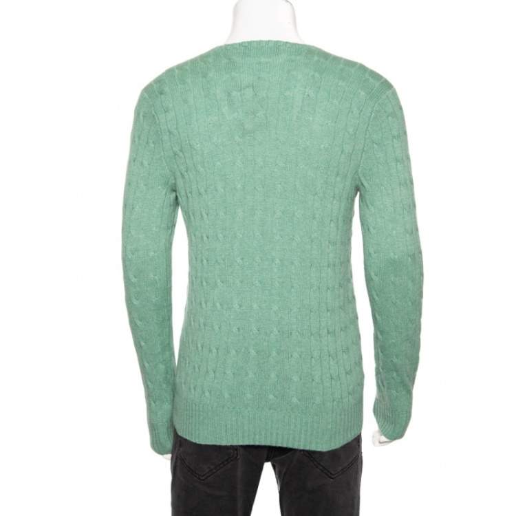 Pre Owned Ralph Lauren Light Green Cashmere Cable-Knit Sweater M
