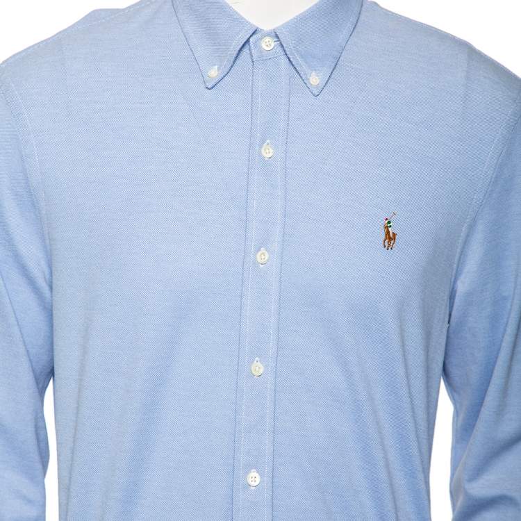 Pre Owned Ralph Lauren Blue Cotton Knit Oxford Shirt XL