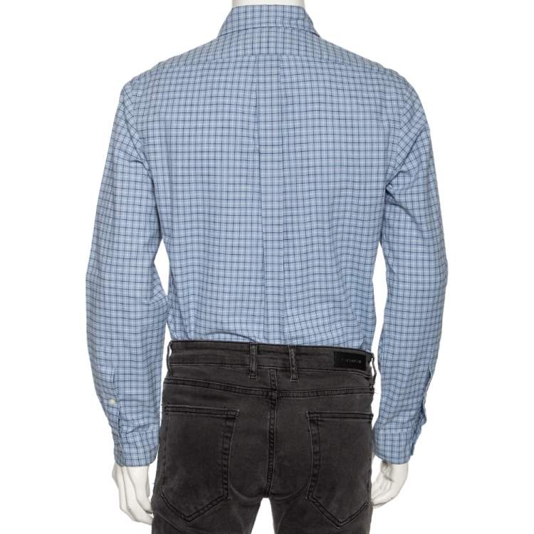 Pre Owned Ralph Lauren Blue Checked Cotton Button Front Shirt M