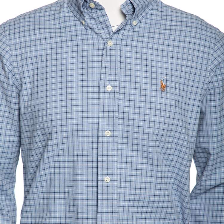 Pre Owned Ralph Lauren Blue Checked Cotton Button Front Shirt M