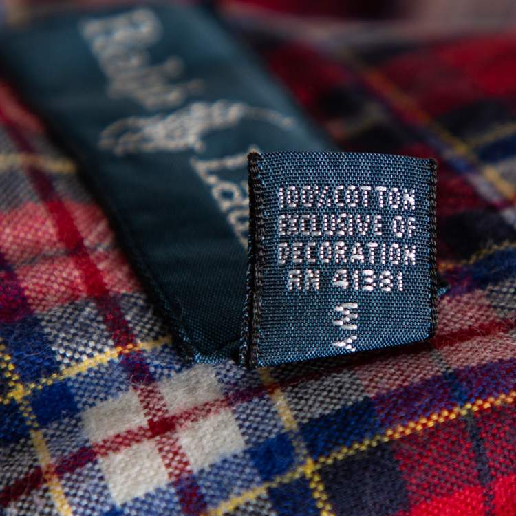 Pre Owned Ralph Lauren Red Checked Cotton Button Front Shirt L