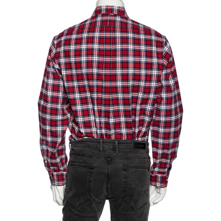 Pre Owned Ralph Lauren Red Checked Cotton Button Front Shirt L