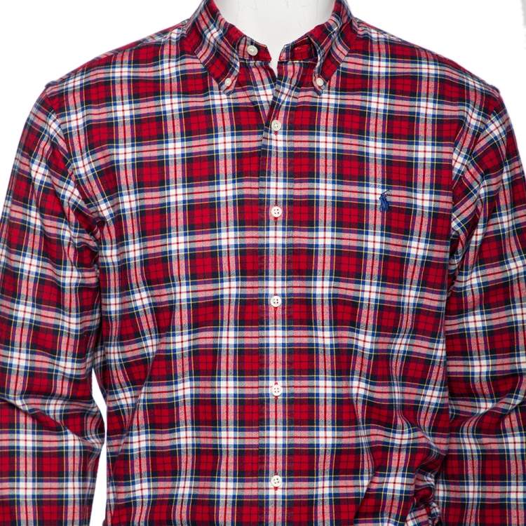 Pre Owned Ralph Lauren Red Checked Cotton Button Front Shirt L
