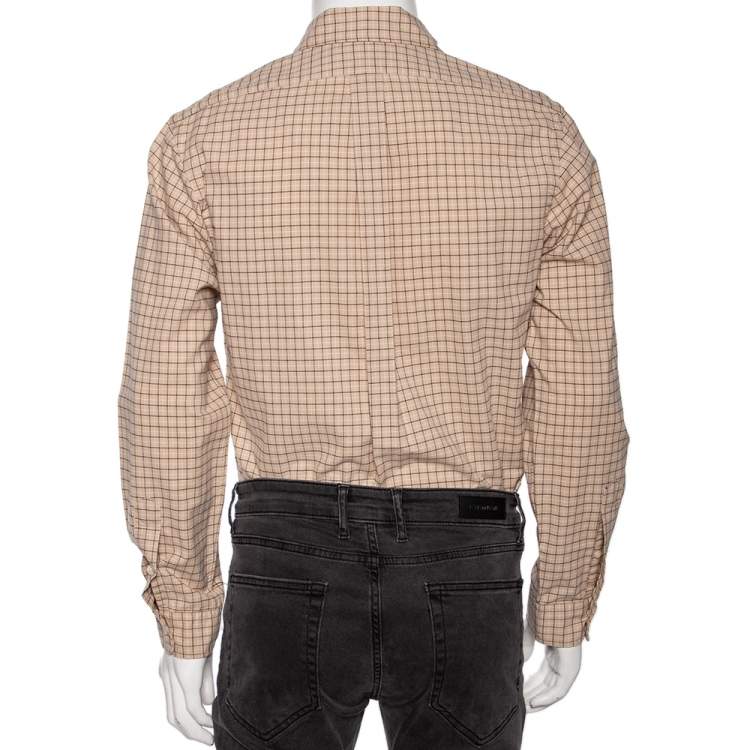 Pre Owned Ralph Lauren Beige Checked Cotton Button Front Custom Fit Shirt M