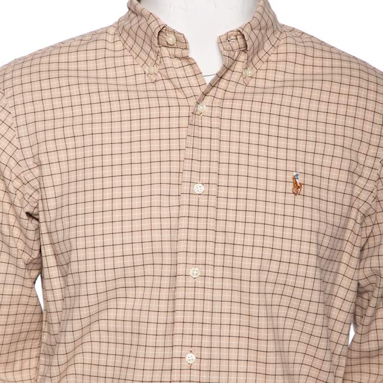 Pre Owned Ralph Lauren Beige Checked Cotton Button Front Custom Fit Shirt M