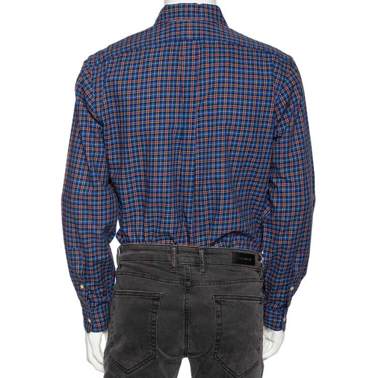 Pre Owned Ralph Lauren Blue Checked Cotton Button Front Classic Fit Shirt M