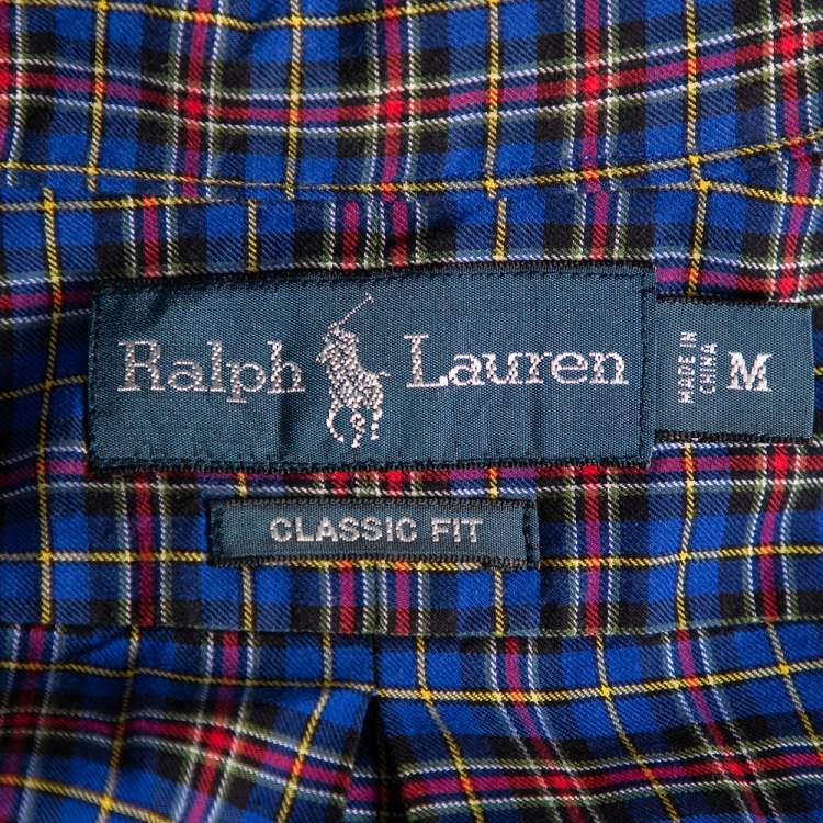 Pre Owned Ralph Lauren Blue Checked Cotton Button Front Classic Fit Shirt M