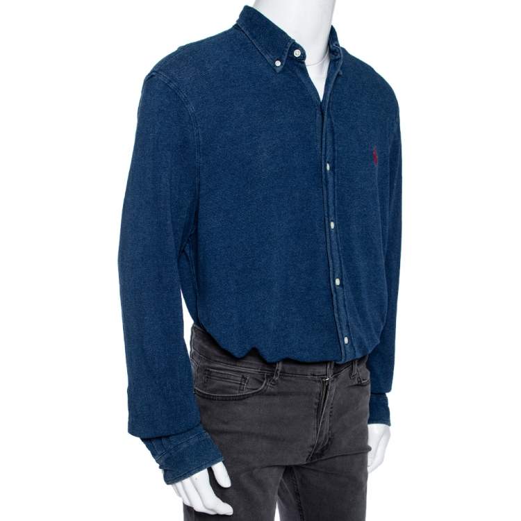 Pre Owned Ralph Lauren Blue Featherweight Mesh Long Sleeve Oxford Shirt XL 