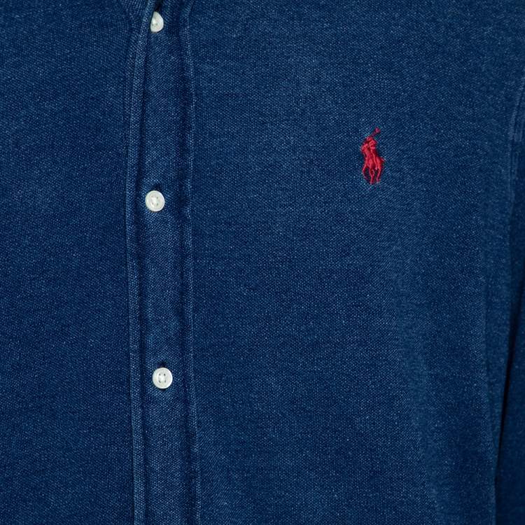 Pre Owned Ralph Lauren Blue Featherweight Mesh Long Sleeve Oxford Shirt XL 