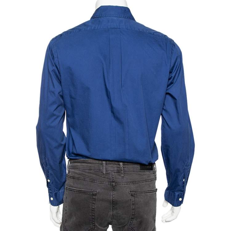 Pre Owned Ralph Lauren Blue Cotton Button Down Custom Fit Shirt M