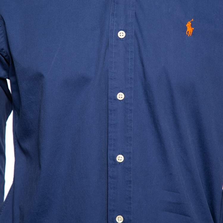 Pre Owned Ralph Lauren Blue Cotton Button Down Custom Fit Shirt M