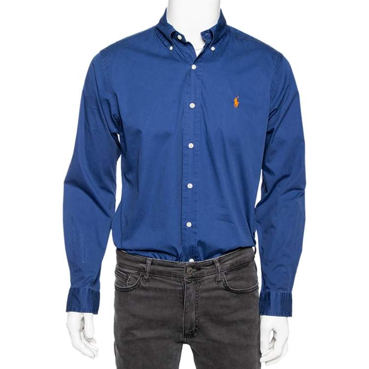 Pre Owned Ralph Lauren Blue Cotton Button Down Custom Fit Shirt M