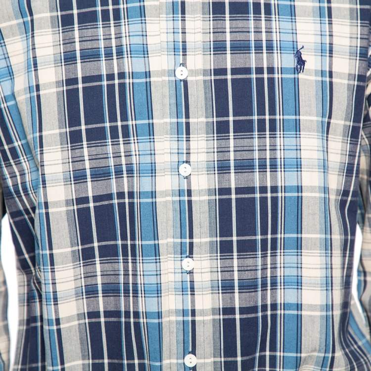 Pre Owned Ralph Lauren Blue Checked Cotton Button Down Custom Fit Shirt M