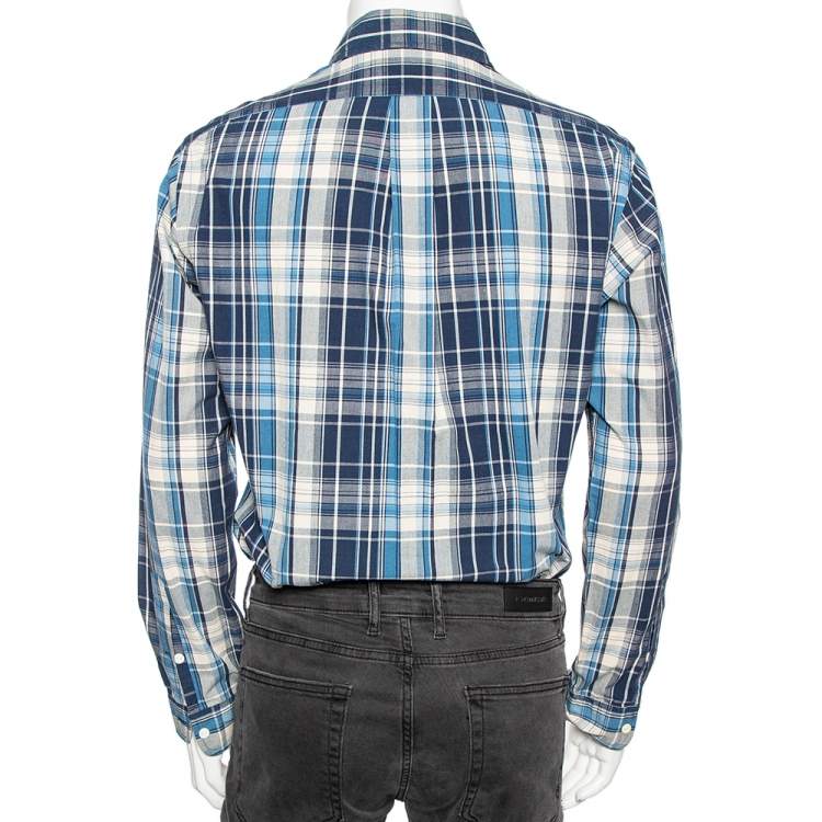 Pre Owned Ralph Lauren Blue Checked Cotton Button Down Custom Fit Shirt M
