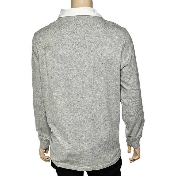 Pre Owned Polo Ralph Lauren Grey Cotton Knit Contrast Collar Polo T-shirt  L