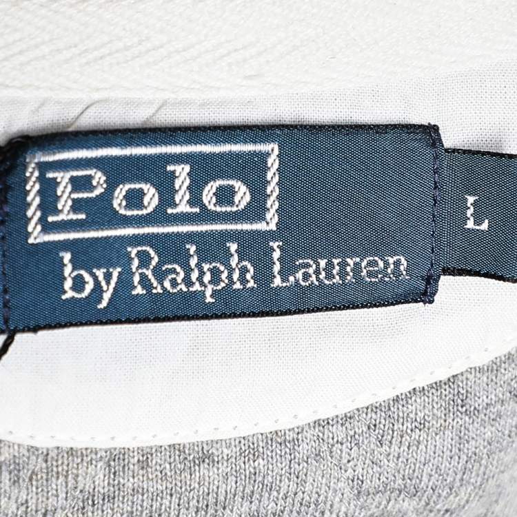 Pre Owned Polo Ralph Lauren Grey Cotton Knit Contrast Collar Polo T-shirt  L
