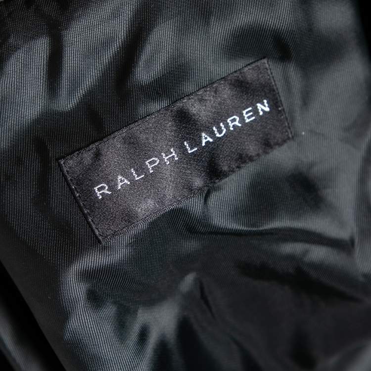 Pre Owned Ralph Lauren Black Leather Zip Front Bomber Jacket L