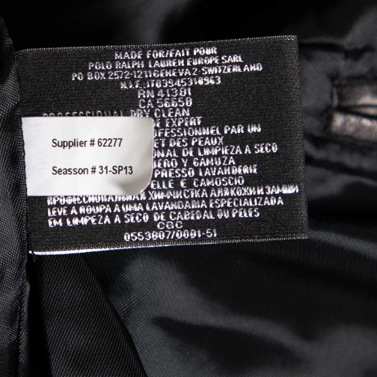 Pre Owned Ralph Lauren Black Leather Zip Front Bomber Jacket L