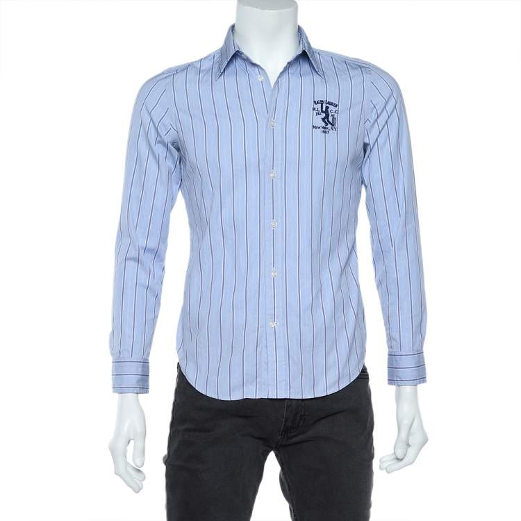 Pre Owned Ralph Lauren Blue Striped Cotton Button Front Shirt M