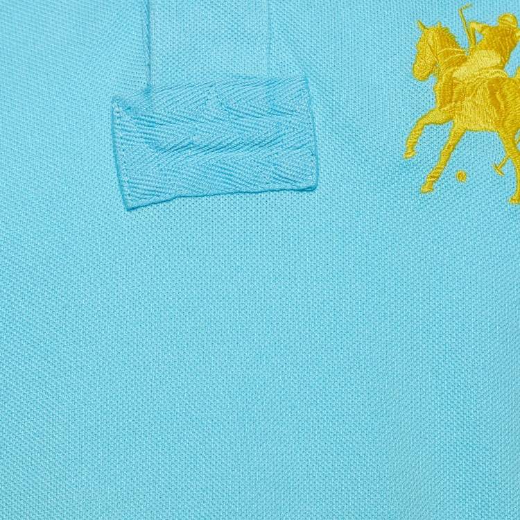 مملوكة مسبقًا Ralph Lauren Blue Cotton Pique Double Pony Embroidered Polo T-Shirt XL