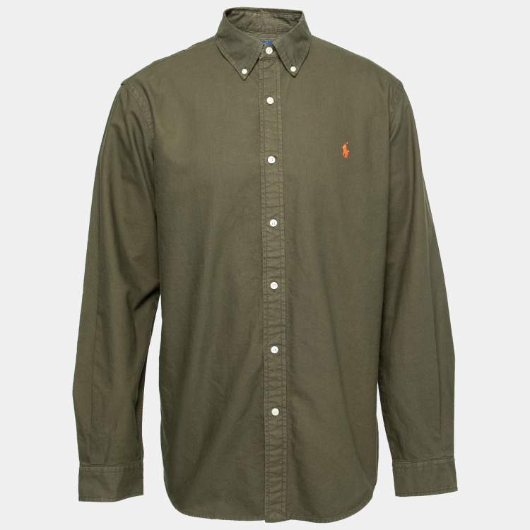 Pre Owned Ralph Lauren Green Cotton Button Down Custom Fit Shirt XL