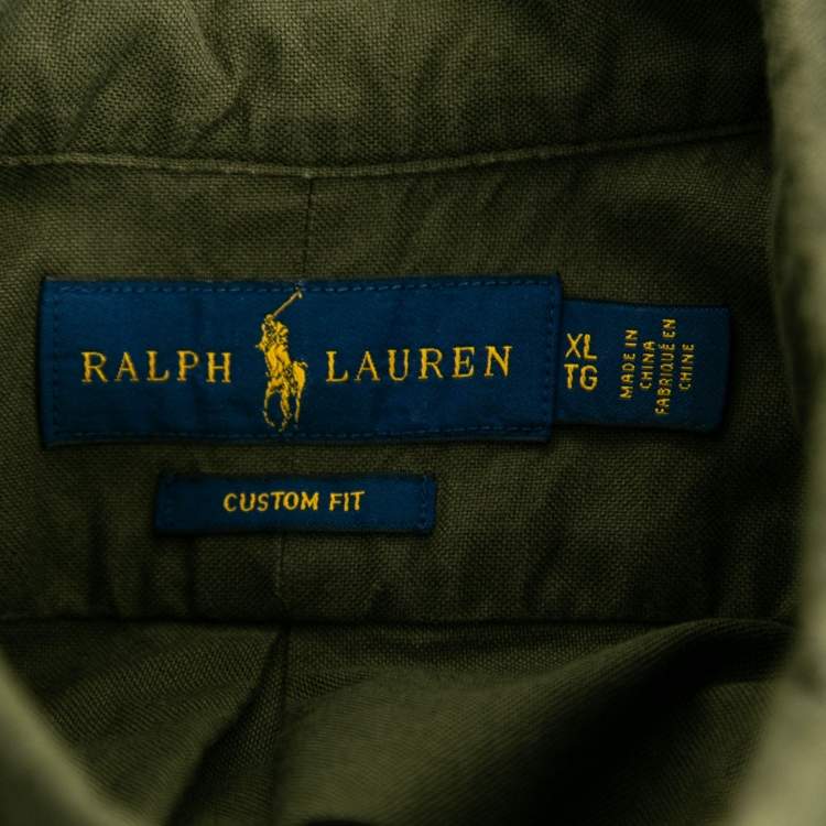 Pre Owned Ralph Lauren Green Cotton Button Down Custom Fit Shirt XL