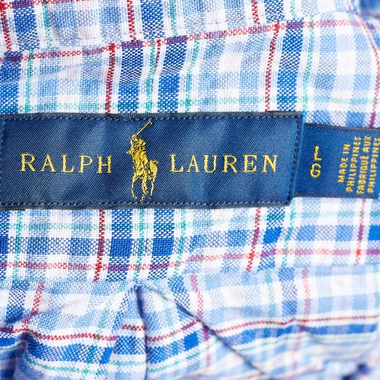 Pre Owned Ralph Lauren Blue Plaid Oxford Button Down Shirt L