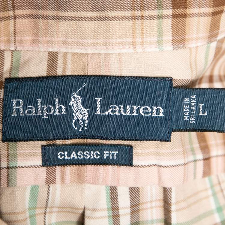 Pre Owned Ralph Lauren Beige Checked Cotton Button Front Classic Fit Shirt L