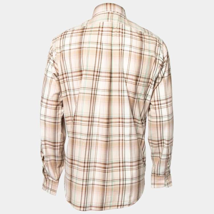 Pre Owned Ralph Lauren Beige Checked Cotton Button Front Classic Fit Shirt L