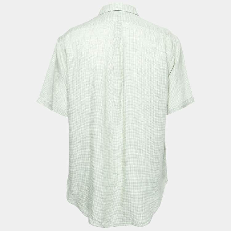 Pre Owned Ralph Lauren Green Checked Linen Short Sleeve Button Front Shirt L